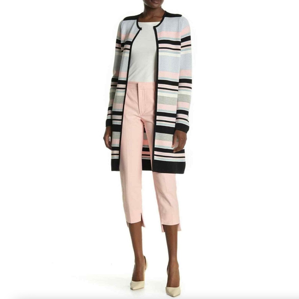Calvin Klein Multicolor Stripe Long Sleeves Open Front Colorblock Sweate…